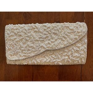 Vintage Jordan Marsh Florida Beaded Sequin Envelope Clutch Bag Ivory White